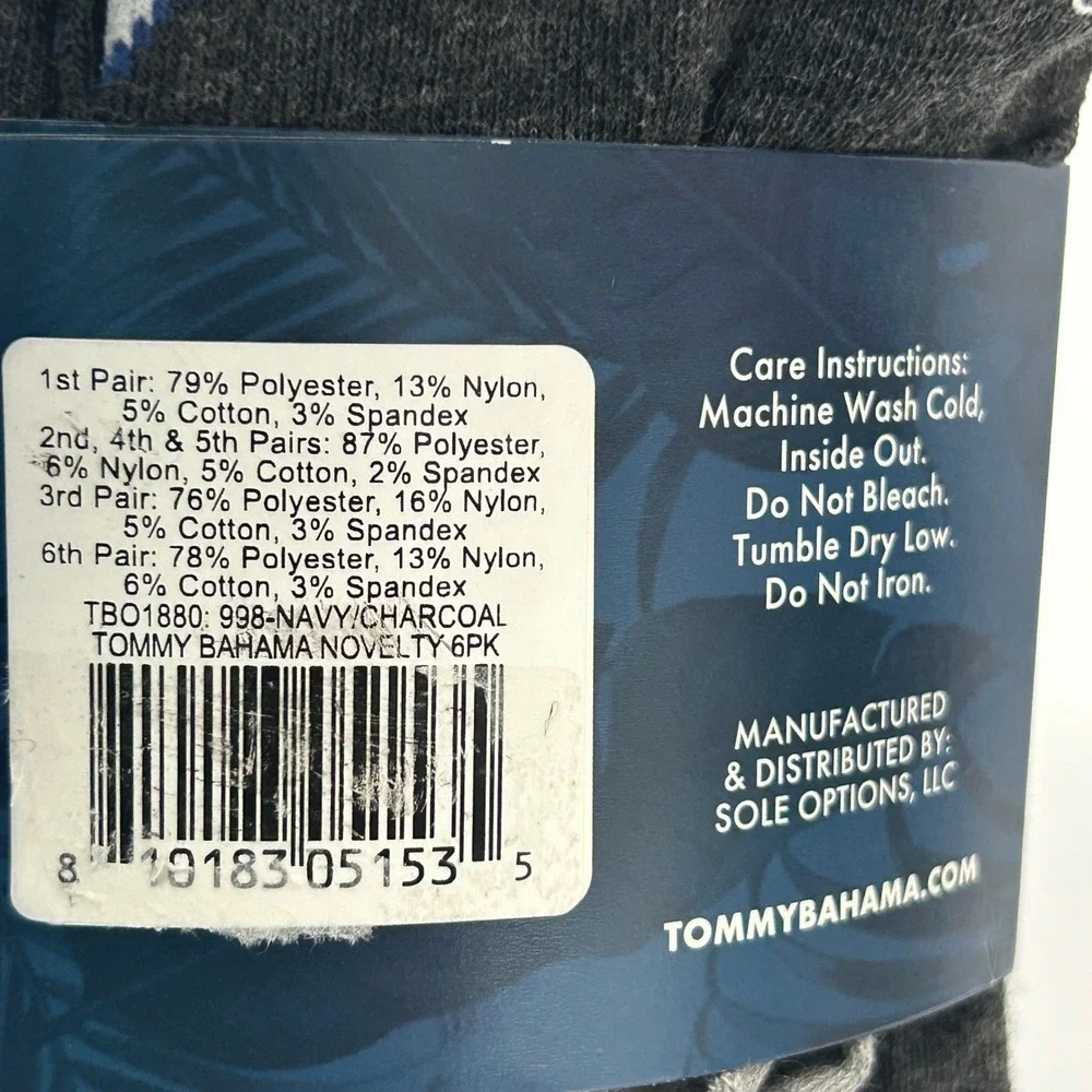 Tommy Bahama Mens 6 Pairs Casual Crew Socks One Size Lobster Palm Tree Navy Gray